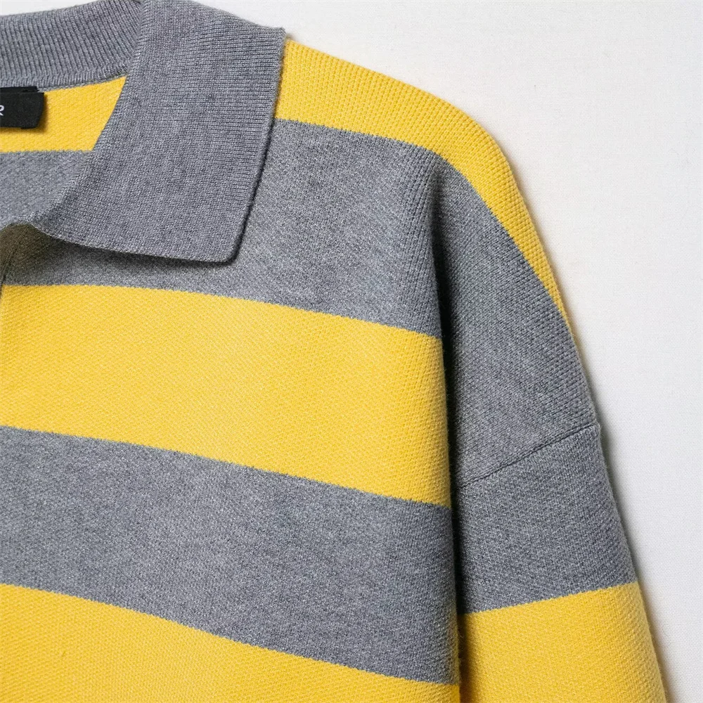 Autumn new women's clothing sweet and fashionable loose POLO collar striped knit sweater for women