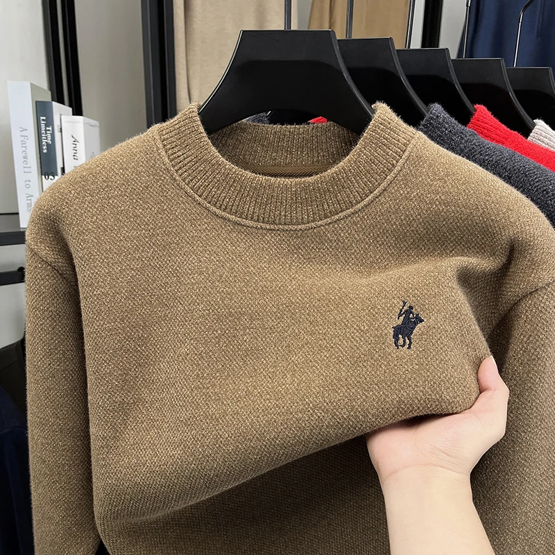 

Autumn and Winter Thick Sweater Men's New Round Neck Pony Embroidery Solid Color Base Sweater Casual Brand Pullover Sweater