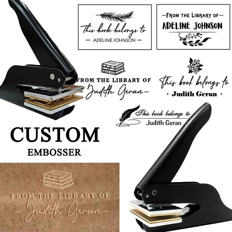 Rechteckiger Logo-Design-Stempel aus der Bibliothek von Square Embosser/individueller Buch-Embosser-Stempel, personalisierter Monogramm-Hochzeitsstempel