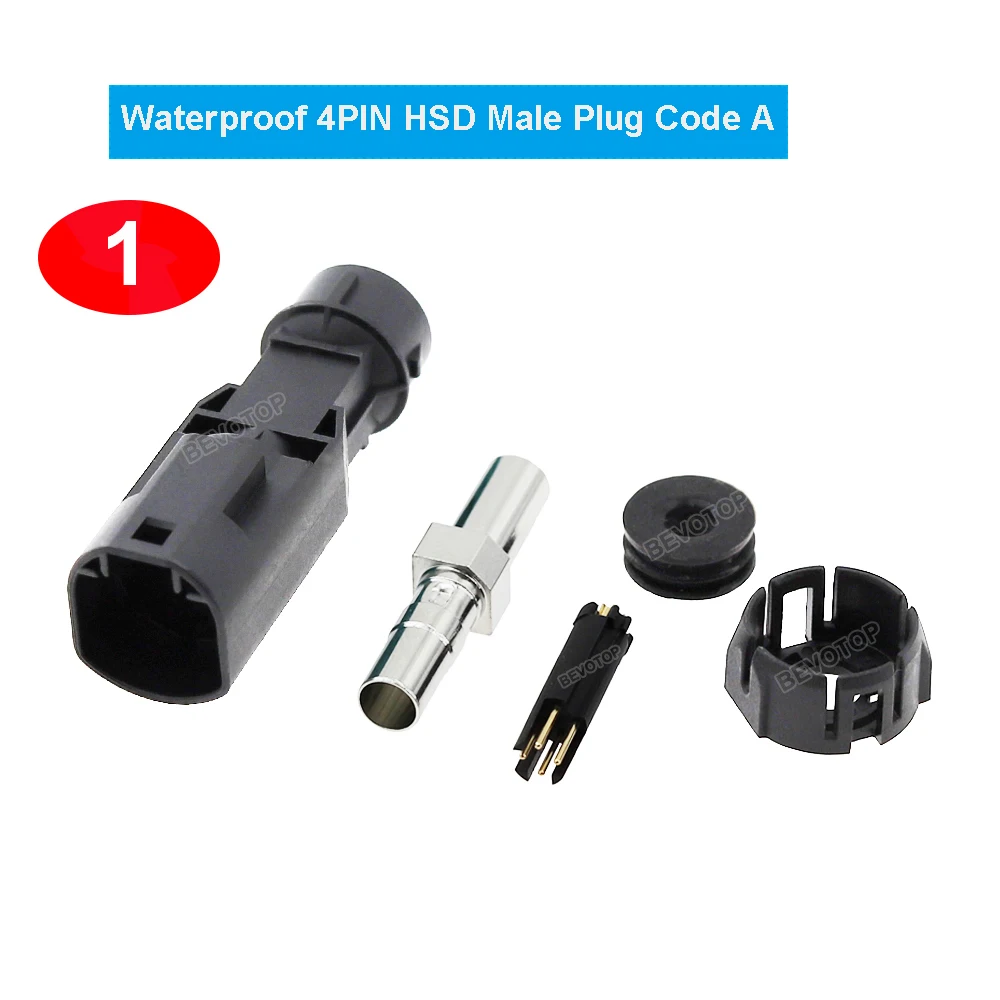 10PCS Waterproof HSD 4 Pin Connector Black Code A Male/Female 100 Ohm Jack Plug for Car LVDS Video Line BEVOTOP Auto Cable