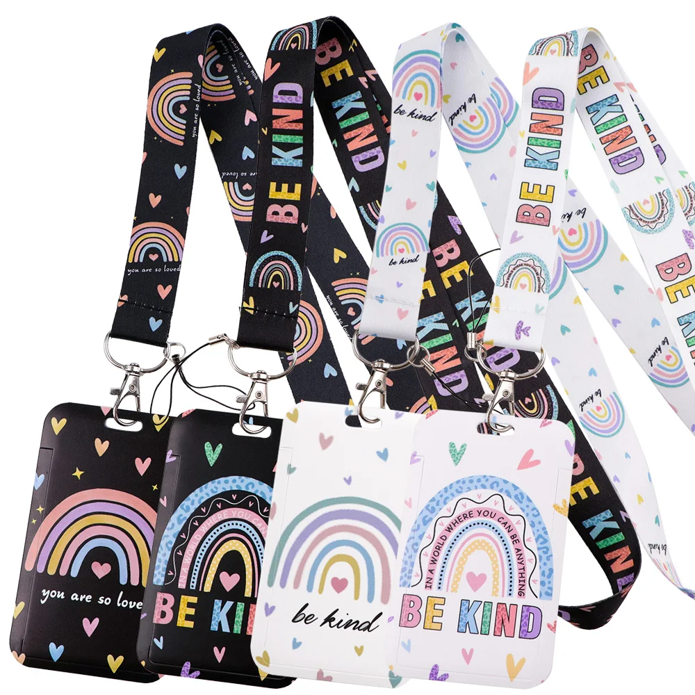 

LX1571 Ремешок на шею с радужным узором для ключей, брелок для бейджа, держатель для удостоверения личности, кредитной карты, подвесной веревочный лариат, подвеска для мобильного телефона