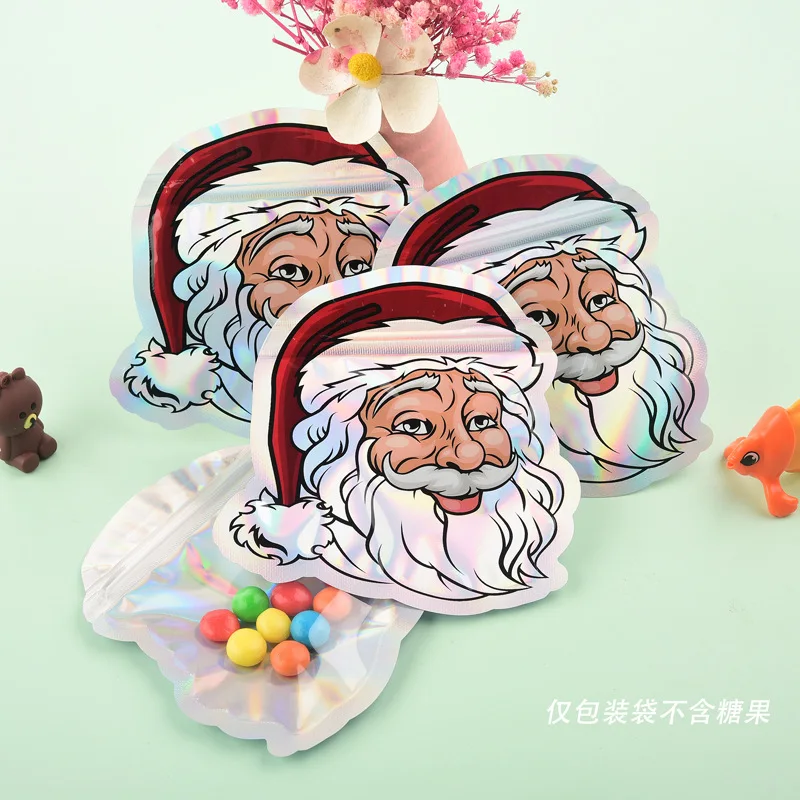 1000Pcs/Lot Santa Claus Packaging Bag Creative Shaped Composite Laser Bag Christmas Cute Cartoon Candy Ziplock Bag