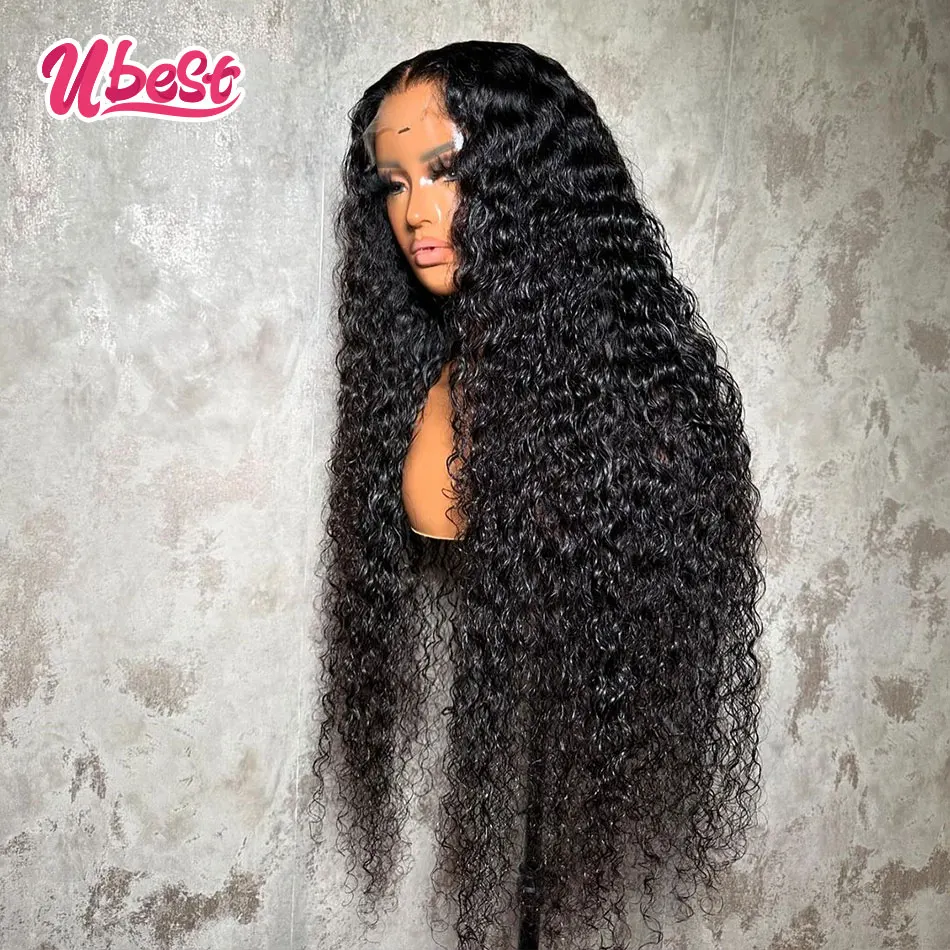 Ombre 1b Blauw Gekleurd 13X6 Krullend Water Wave Transparant Kant Pruiken Menselijk Haar 200 Dichtheid Braziliaans Haar Remy Hair