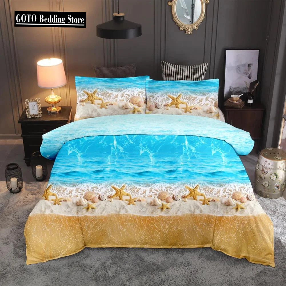 

BEST.WENSD 3D Bedding Set Beach Ocean Scenery Print Duvet Cover Set Lifelike Bedclothes With Pillowcase Bed Set Home Textiles