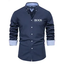 Embroidered New Spring and Autumn Pure Cotton Shirt Men's Solid Color High-quality Long Sleeved Shirt Men's Lapel Casual Top