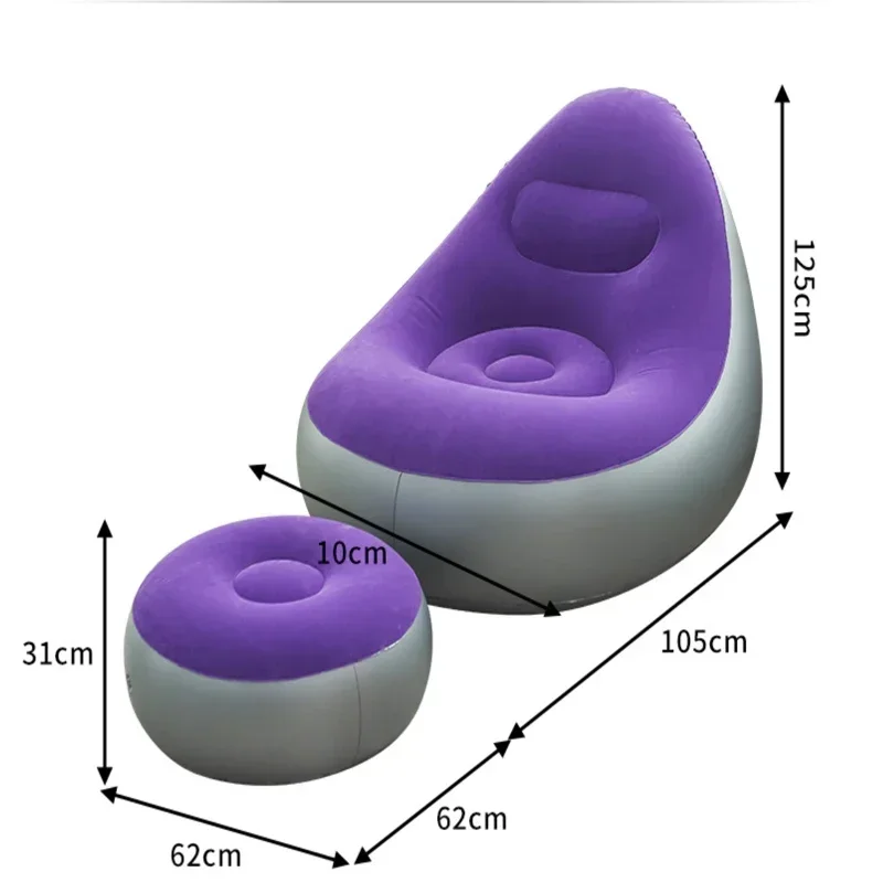 Lazy Couch Sofas Inflatable Foldable Recliner Outdoor Sofa Bed with Stirrups Comfortable Combination Flocked Velvet Sofa Chair