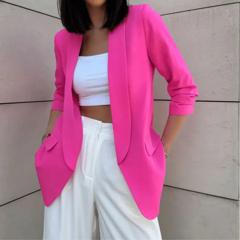 

Casual Simple Long Sleeve Turn-down Collar Small Suit Jacket Women's Elegant Commute Style Polyester Fabric 3D Effect