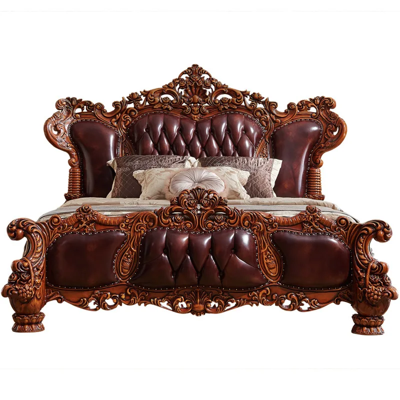 

European solid wood double bed luxury master bedroom wedding large apartment villa bedroom