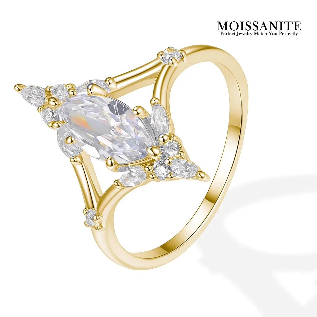 

1 Carat Marquise Cut Moissanite Ring 925 Sterling Silver 18K Gold Plated Unique Open Style for Women with GRA Certificate