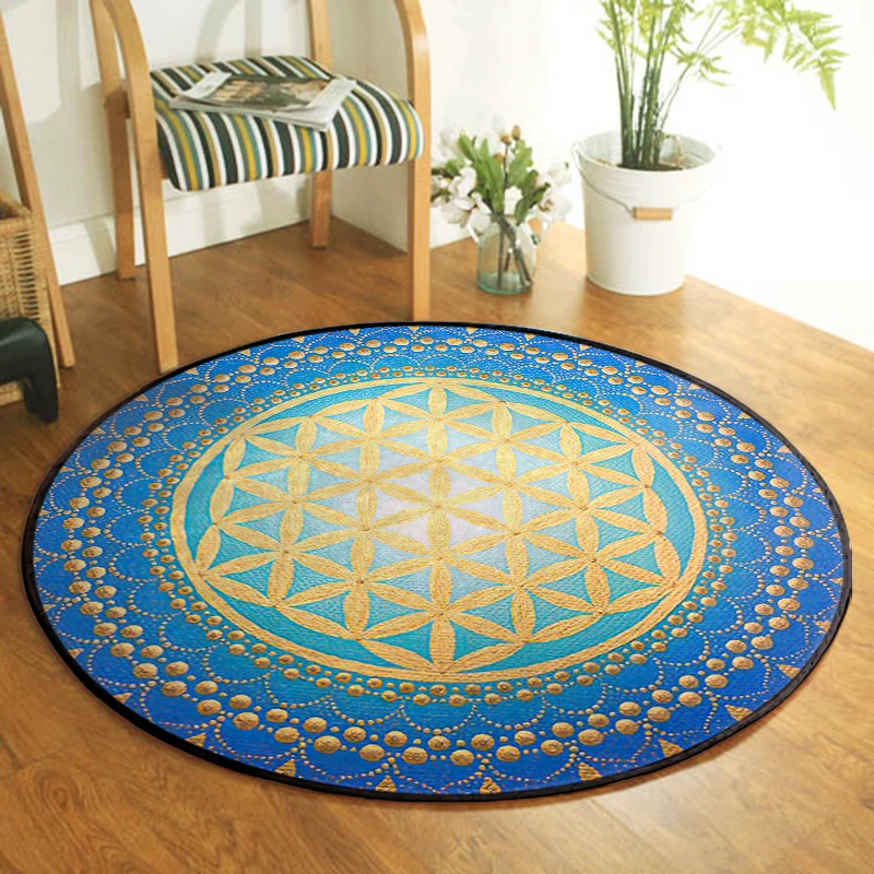 Sacred Geometry Flower of Life Round Rug Mandala Carpet Yoga Meditation Mat Witchcraft Magic Circle Altar Tarot Crystal Grid Pad