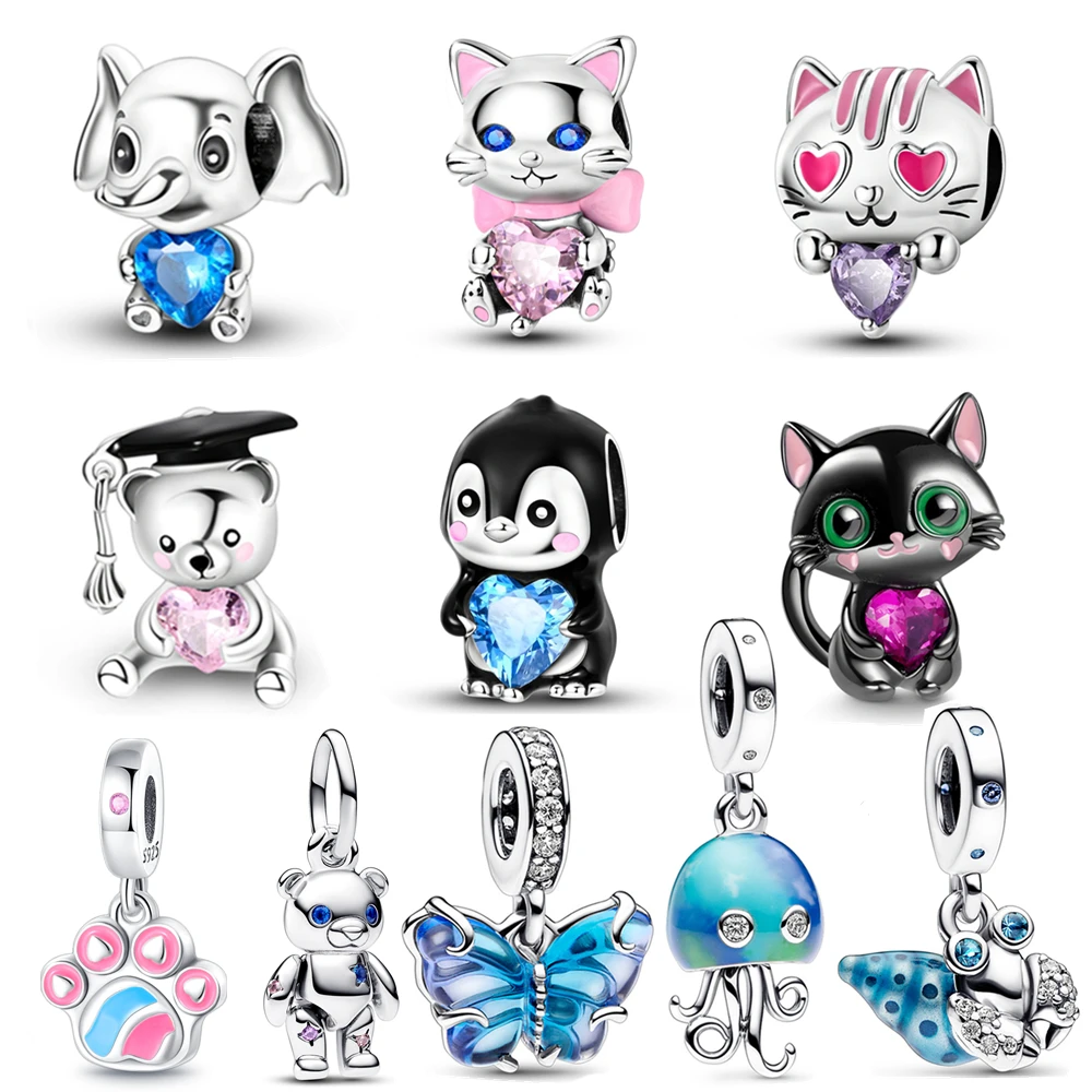 New 925 Silver Animal Cute Cat Pet Dog Charm Rabbit Minnie Beads Fit Pandora 925 Original Bracelets Fashion DIY Woman Jewelry