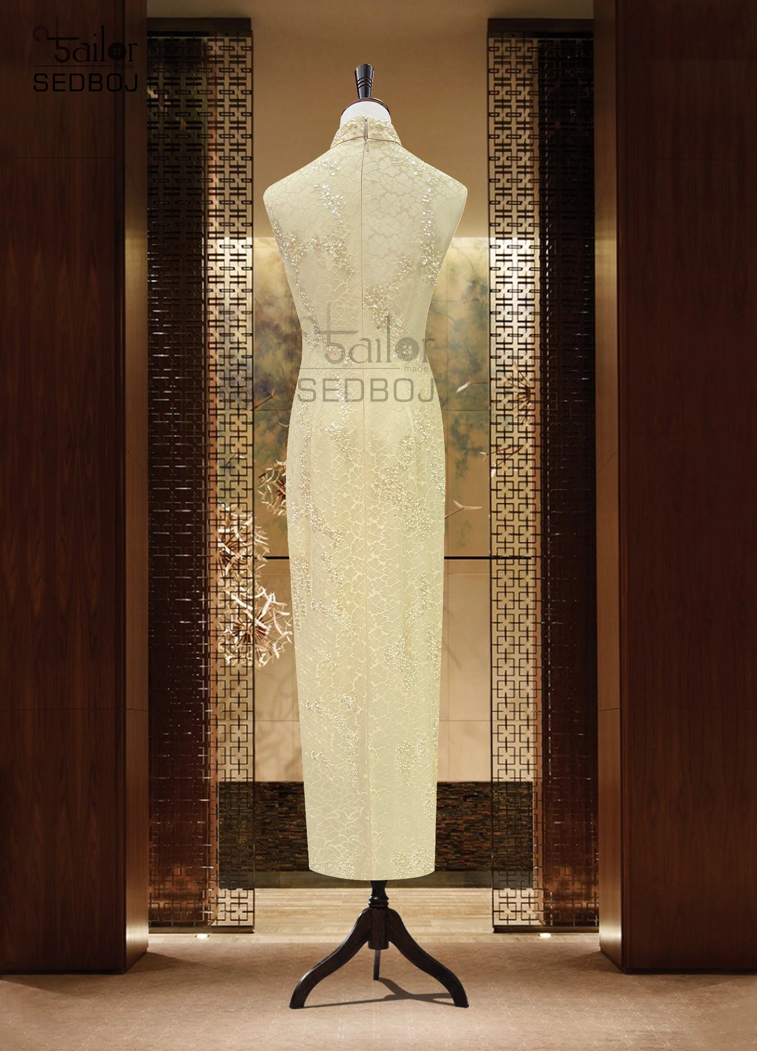 New Chinese style summer exquisite jacquard slim fit gold nail bead cheongsam