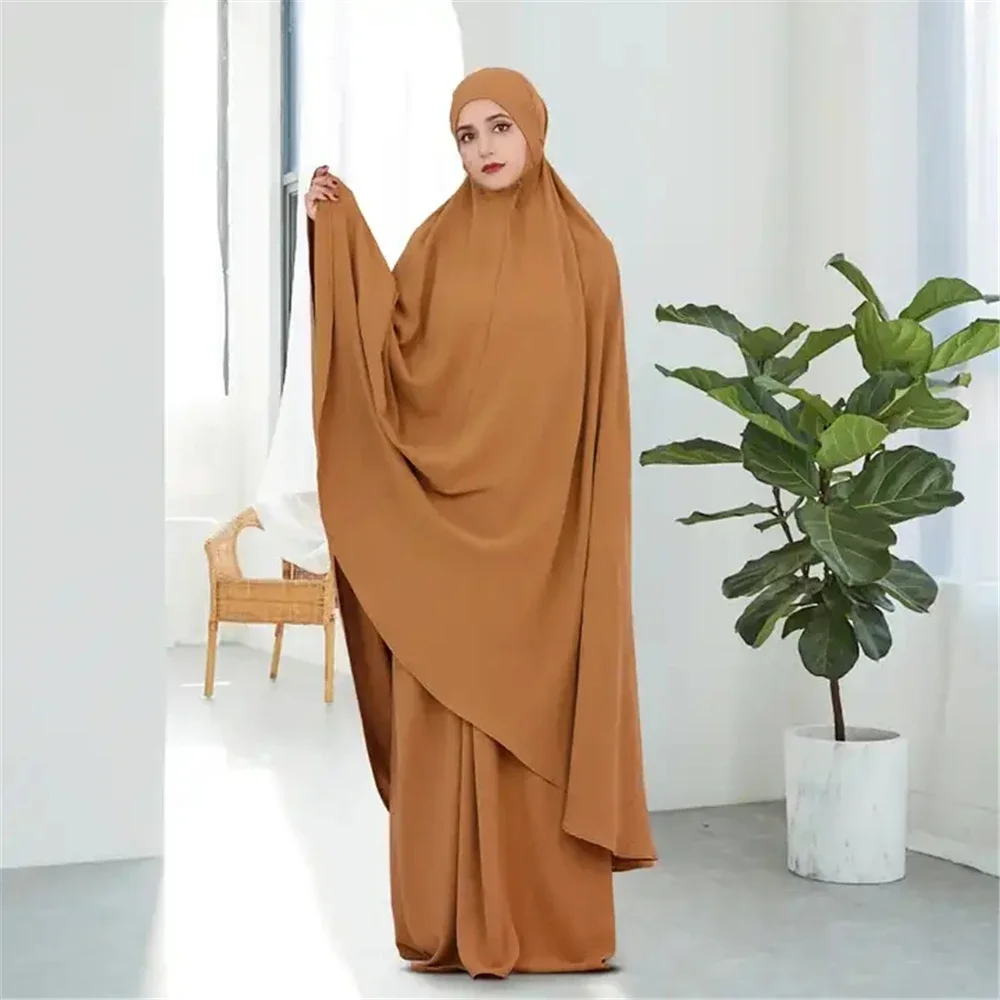 Robe 2 piece set Muslim Women Hijab Dress Prayer Garment Abaya Long Khimar Ramadan Arab Gown Abayas Sets Islamic Clothes Robe