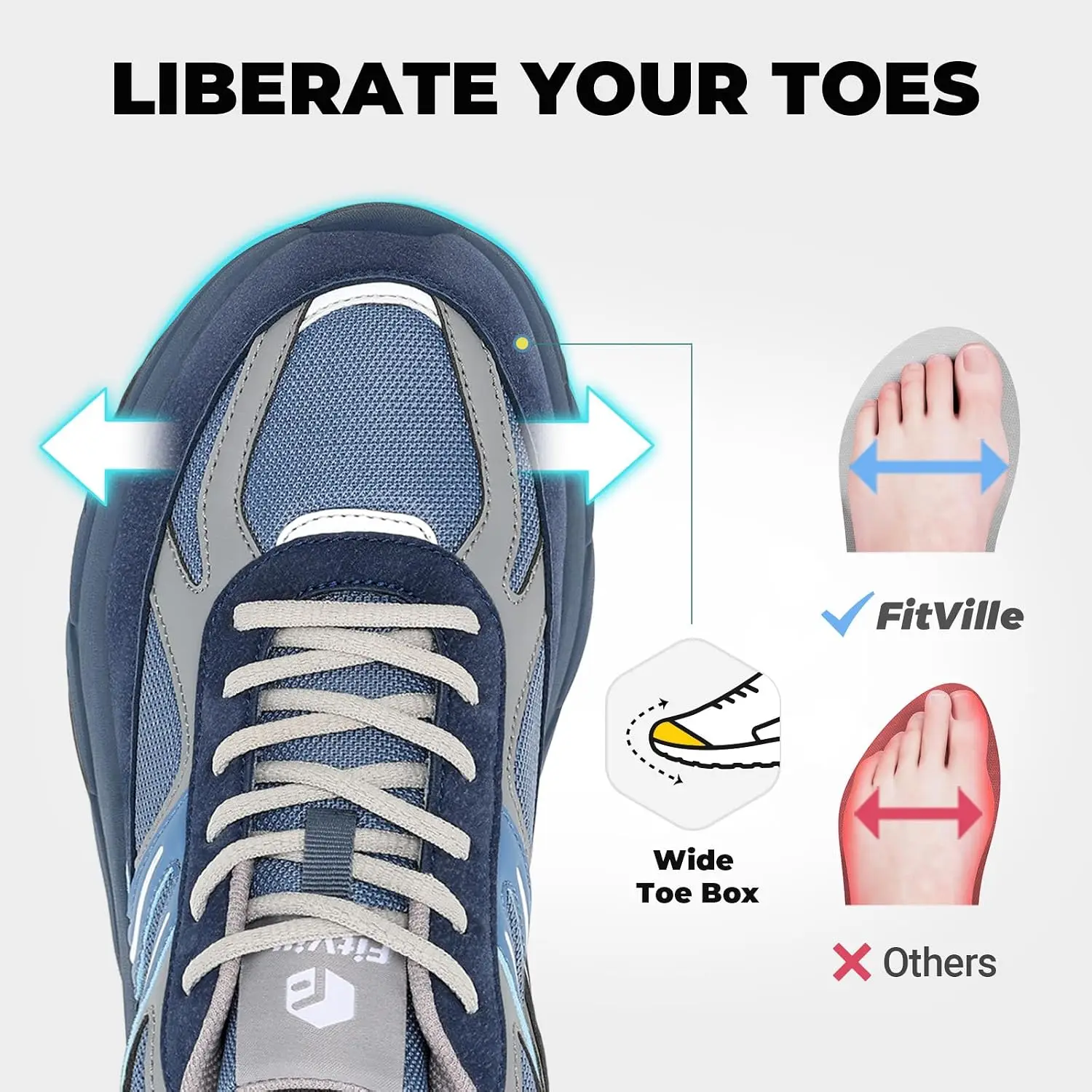 FitVille Wide Shoes For Men Wide Walking Shoes Wide Width Casual Sneakers Comfortable Orthopedic Shoe Arch Support Lightweight For Swollen Feet Plantar Fasciitis