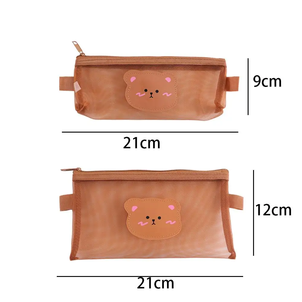 Transparent Large Capacity Stationery School Supplies Storage Bags Kawaii Pencil Bag Mesh Pencil Case Bear Pencil Bags