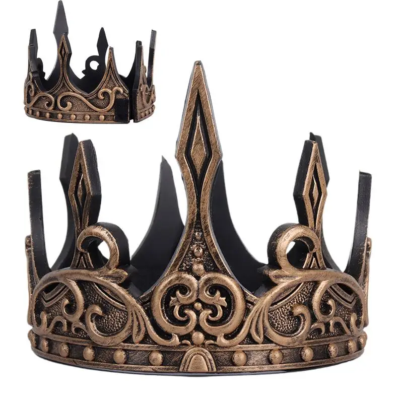 King Crown Roy-al Prince Tiara Headwear Medieval Crown Cosplay Props for Prom Wedding Halloween King Costume Accessories