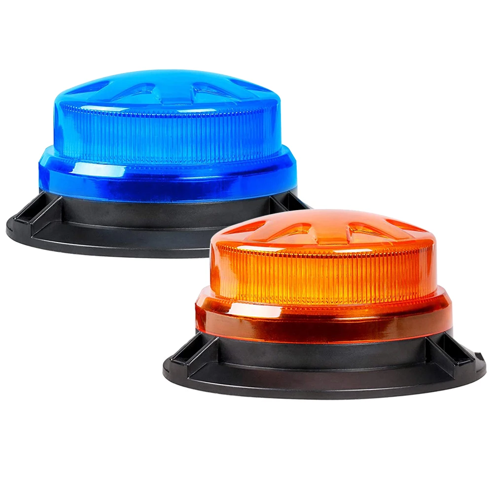 Yellow Mini LED Rotating Emergency Strobe Signal Indicator Light Blue Flash Beacon With Magnet Base 8 Modes 12V 24V