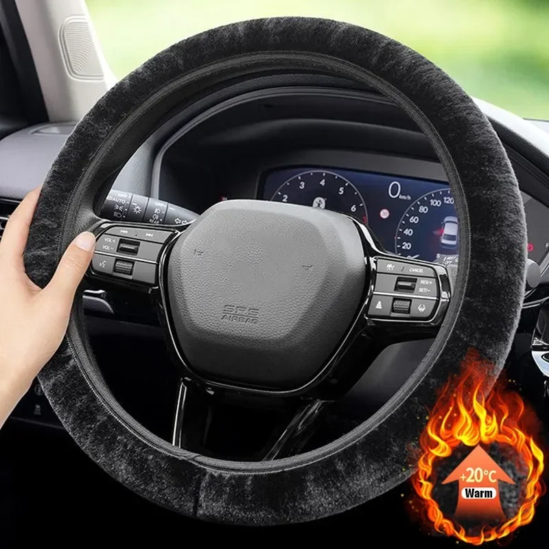 Car Steering Wheel Cover Gearshift Handbrake Cover Protector Decoration Winters Warm Thick Plush Collar Soft  Non Slip Women Man