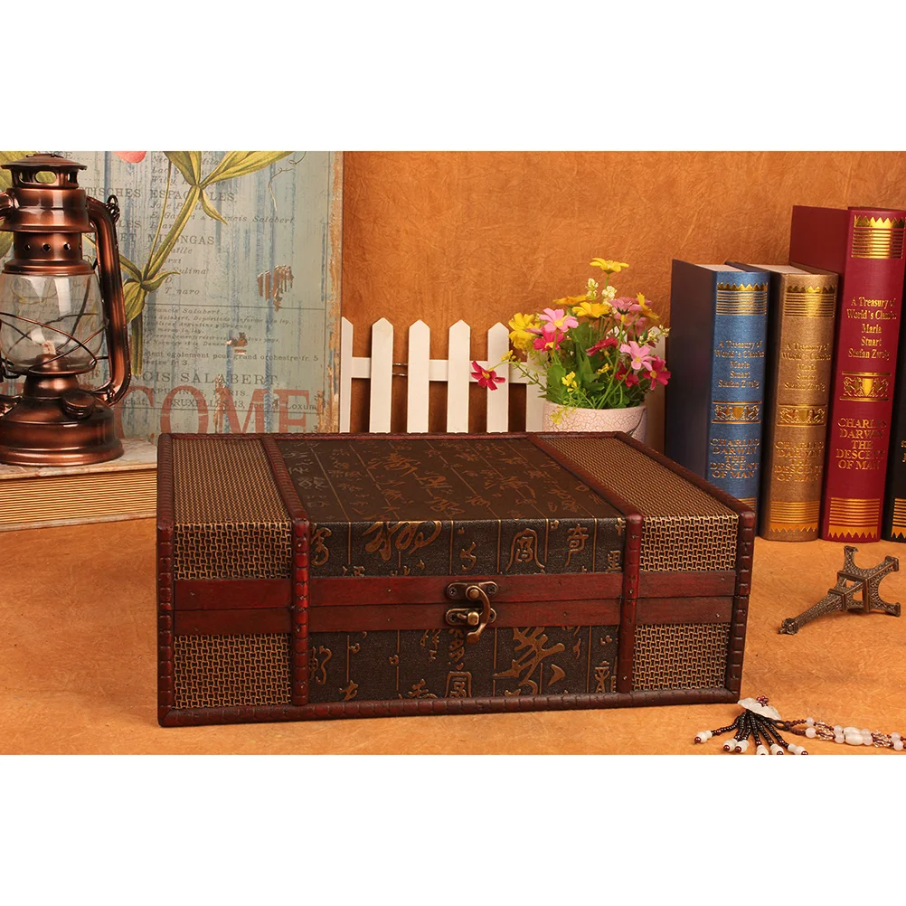 

Vintage Desktop Storage Boxes Wooden Books Storage Case Jewelry Container Large Sundries Document Box without Lock (Chinese Styl