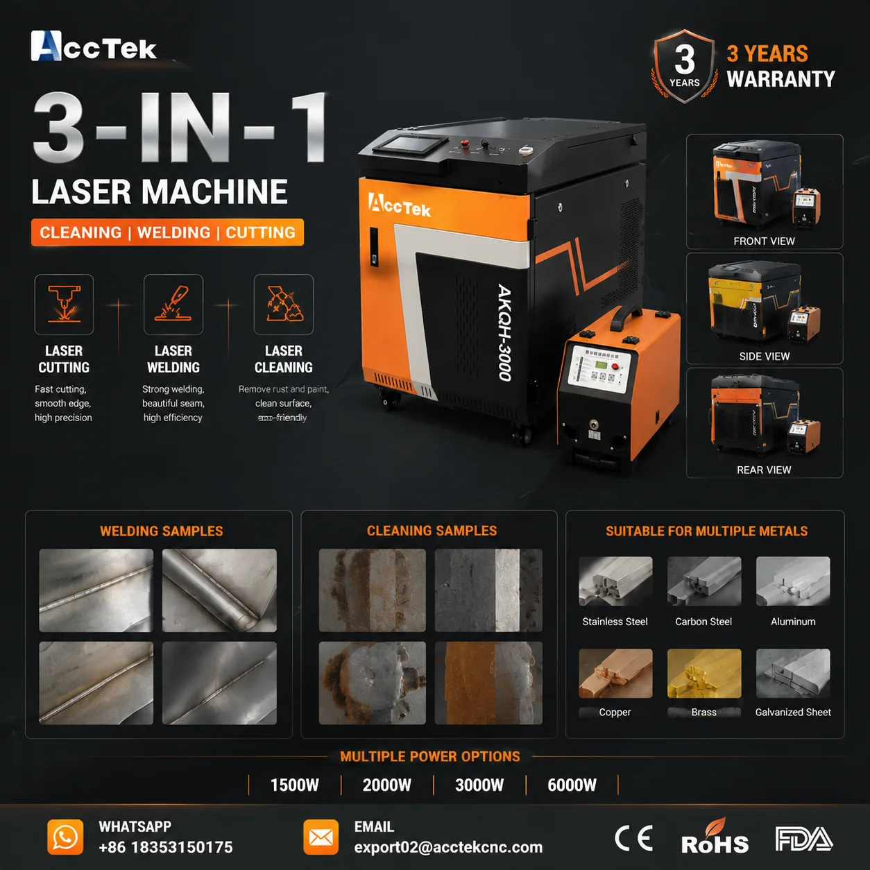 Portable Laser 4 in 1 Metal Rust Removal Cleaning Machine 1500w HandHeld Fiber Laser Welding Cutting Machine for Steel Aluminum