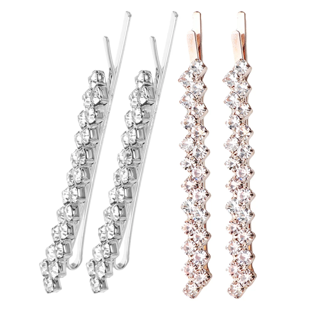 

4Pcs Crystal Hair Clip Rhinestone Bobby Pins Bling Metal Hair Barrette Wedding Styling Accessories Rose Gold Silver