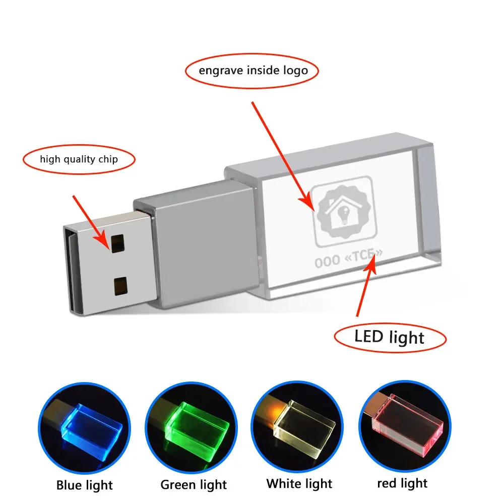 10 buah/lot stik kapasitas nyata stik LED Logo Gratis Flash Drive hadiah pernikahan 128G 8GB 16GB 32GB U Disk 64GB 4GB