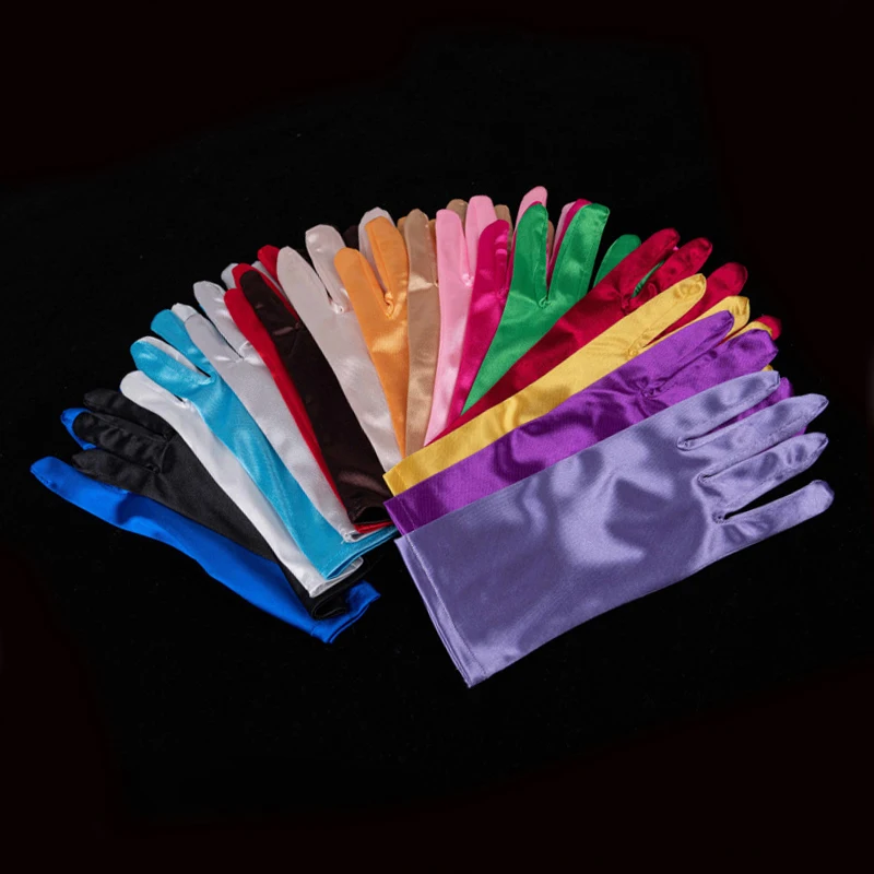 Satin Short Gloves for Women Elegant Temperament Princess Wedding Bridal Multicolor Gloves Stage Performance Dinner Accessories