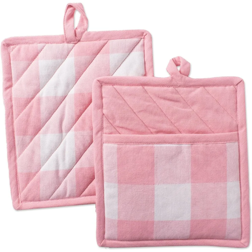 

Кухонная коллекция в клетку буйвола, классический кухонный набор для фермерского дома, прихватка, один размер, розово-белый, 2-х предметный