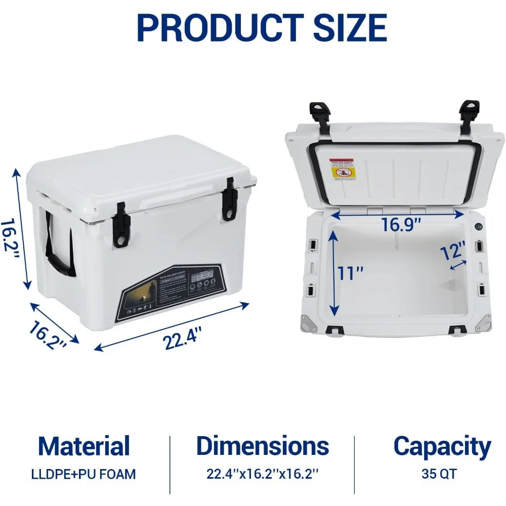 مبرد ثلج معزول بسعة 20 لترًا مع مقبض عالي التحمل للتخييم ورحلات الشاطئ، يحتفظ على الثلج لمدة 5 أيام