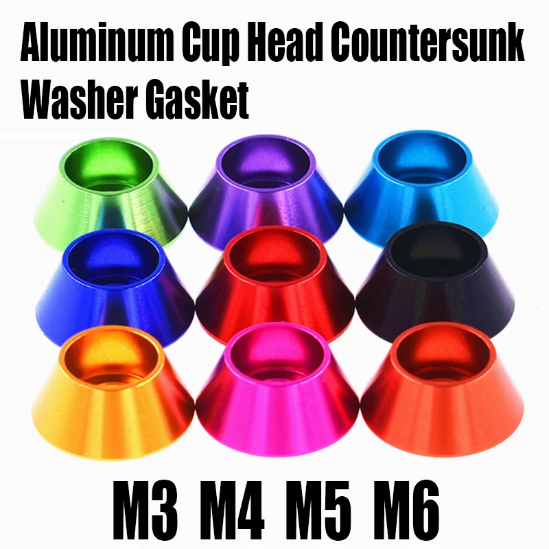 5PCS M3 M4 M5 M6 Corlorful Aluminum Cup Head Washer Cap Head Gasket Cone Flat Countersunk Head Washer For RC Model Part/DIY