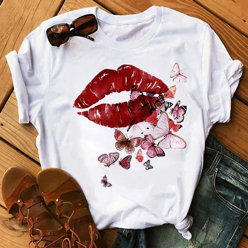 Butterfly and Star Printed T Shirt Fashion Women T-shirt Female Casual Short Sleeve Tops Lady Girls Summer Tee Shirts Streetwear