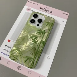 Whirlpool Pattern New Chinese Green Bamboo Phone Case For iPhone 11 12 13 14 15 16 pro max