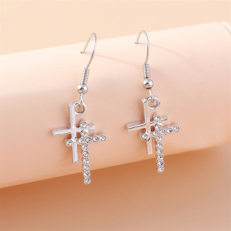 Mode Kristall Kreuz Tropfen Ohrringe für Frauen Männer Gothic Punk Kreuz baumeln Haken Ohrringe Mädchen Party Urlaub Schmuck Geschenke