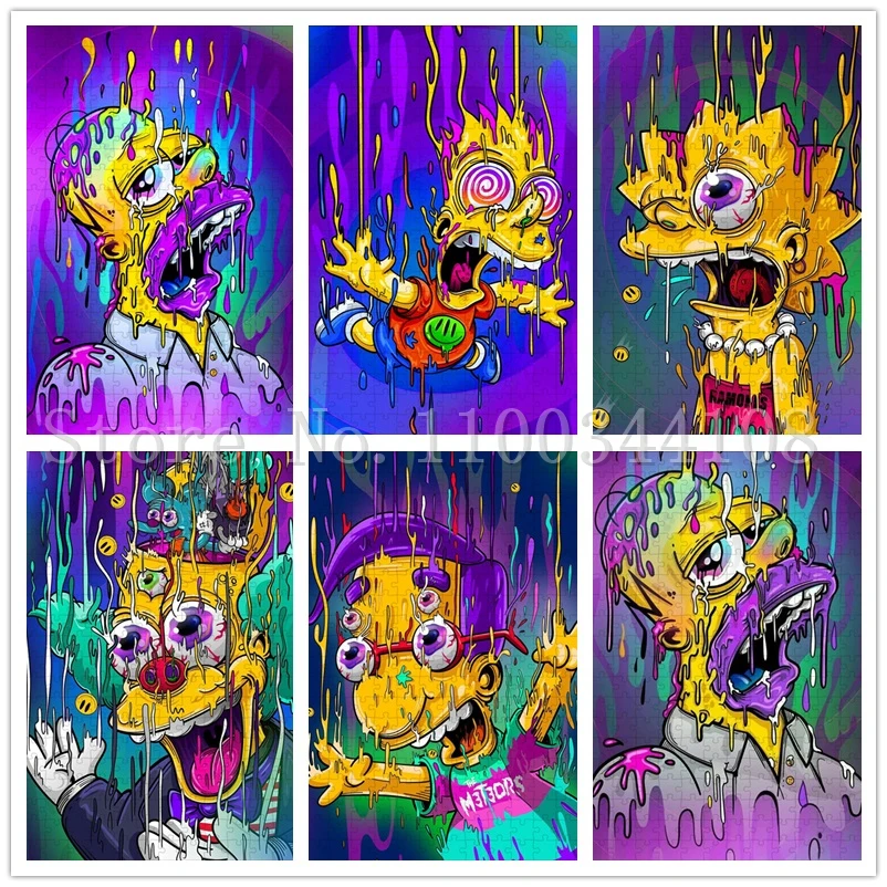 300/500/1000 Pieces Disney The Simpsons Jigsaw Puzzles Comedy Cartoon Wooden Puzzles for Adults Handmade Toys & Hobbies