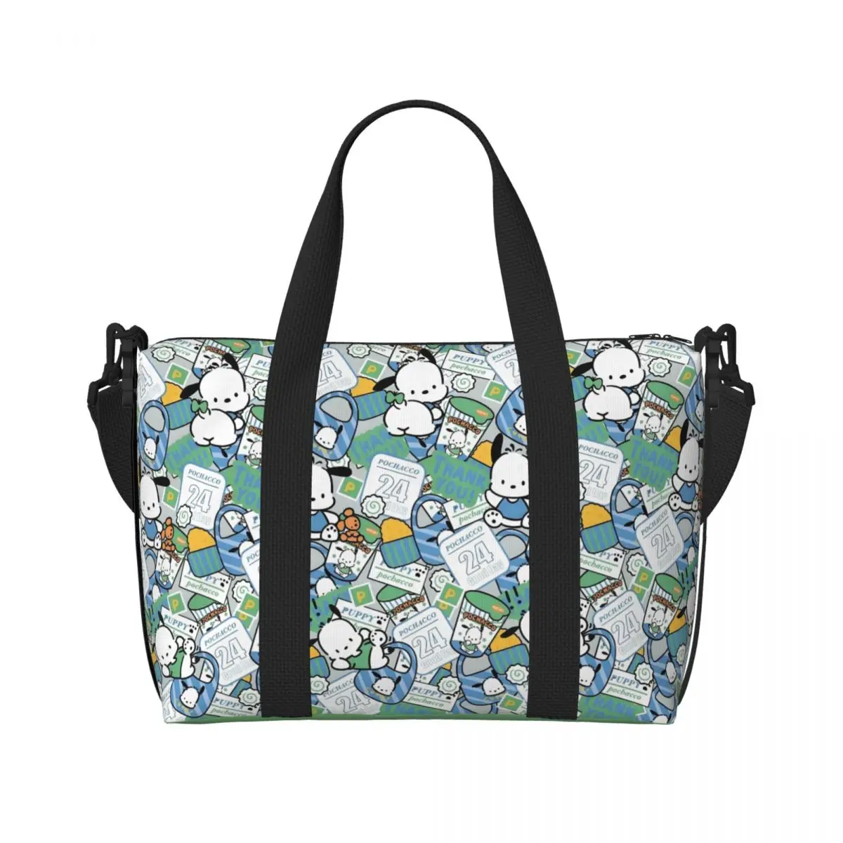 

Пляжная большая сумка Pochacco на заказ, женская очень большая спортивная сумка для ручной клади на белой собаке, дорожные сумки для покупок