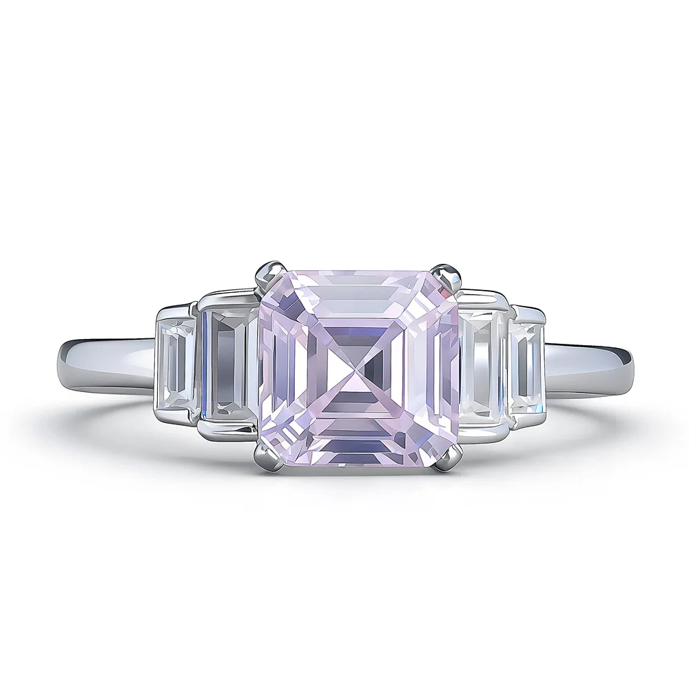 New S925 silver pink diamond small sugar cube ring for women, fashionable minimalist colored gemstone ring