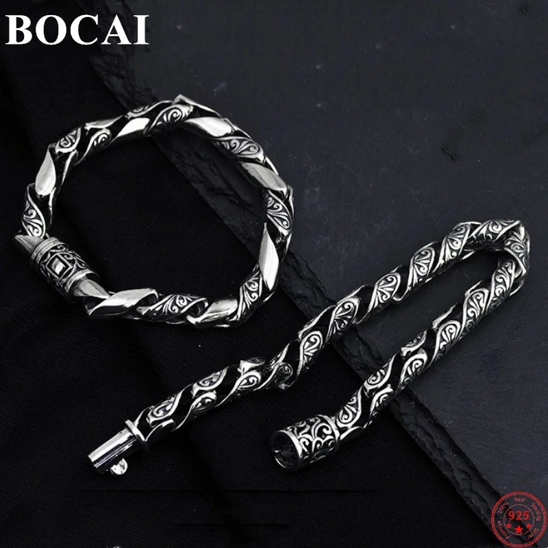 

BOCAI S925 Sterling Silver Charms Bracelets for Man Women New Fashion Eternal Rattan 8mm Twist Chain Jewelry Free Shipping