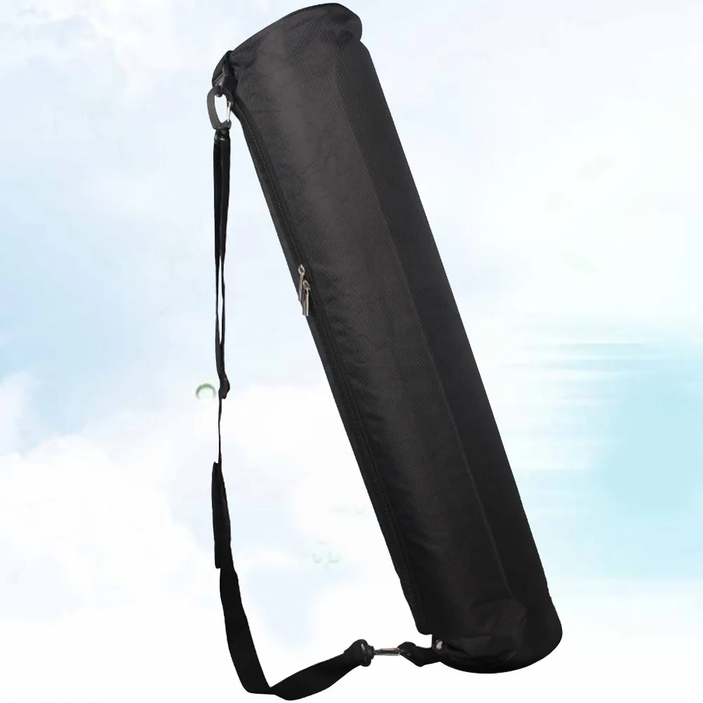 Yoga Mat Carry Bag Waterproof Oxford Cloth Long Round Design Adjustable Strap Gym Fitness Knapsack Side Opening Black