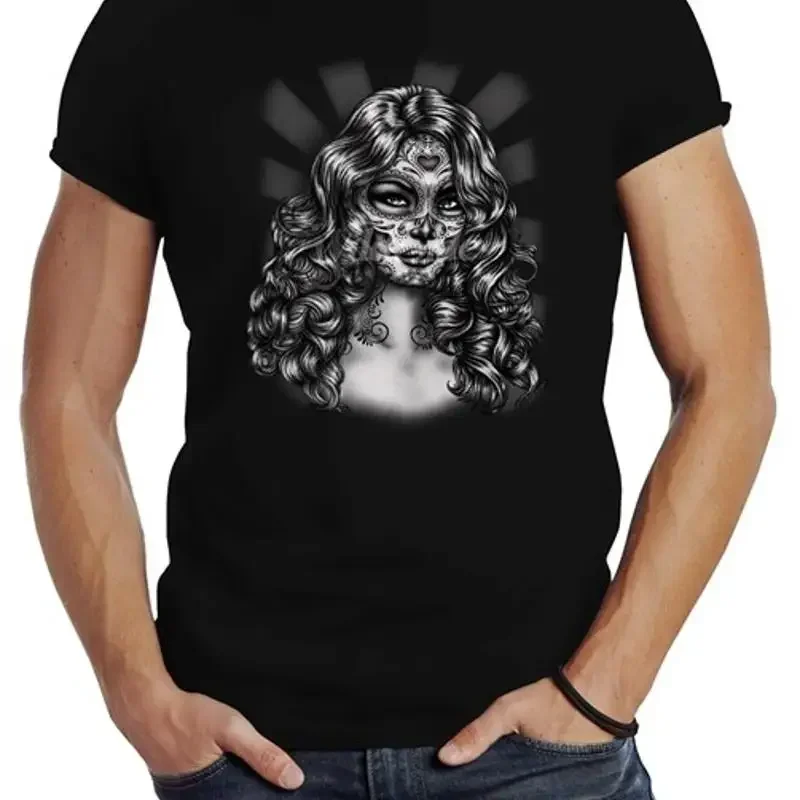 Herren-T-Shirt „Dia De Los Muertos Girl Day of Dead Slim Fit Neverless“. ®   T-Shirt