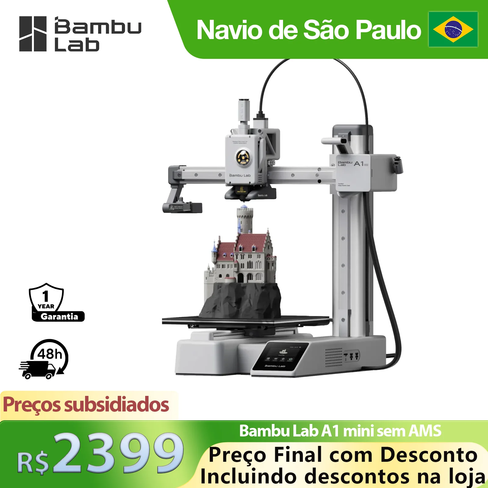 طابعة Bambu Lab A1 Mini ثلاثية الأبعاد 500 مم/ثانية طباعة عالية السرعة التسوية التلقائية تصميم مدمج التوصيل اللعب للاستخدام المنزلي بدون AMS