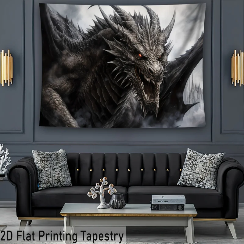 Western Dragon Tapestry Fabric Wall Decoration, Fantasy Epic Style Magical Home Arrangement, Home Decoration
