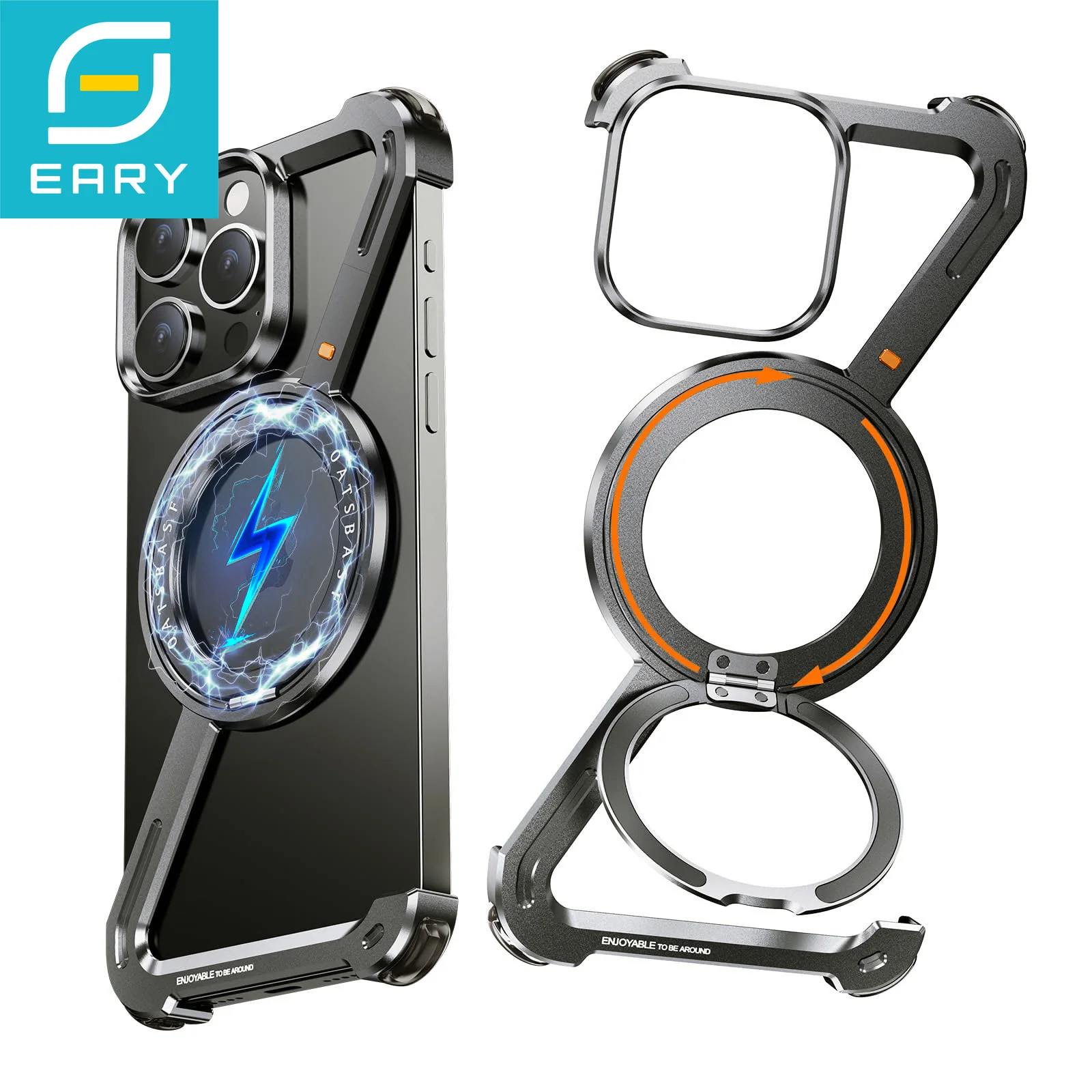 

Eary Z Case for iPhone 16 15 14 Pro Max Case with Kickstand 360°Rotatable Magnetic Ring Stand Shockproof Slim Light Phone Cover