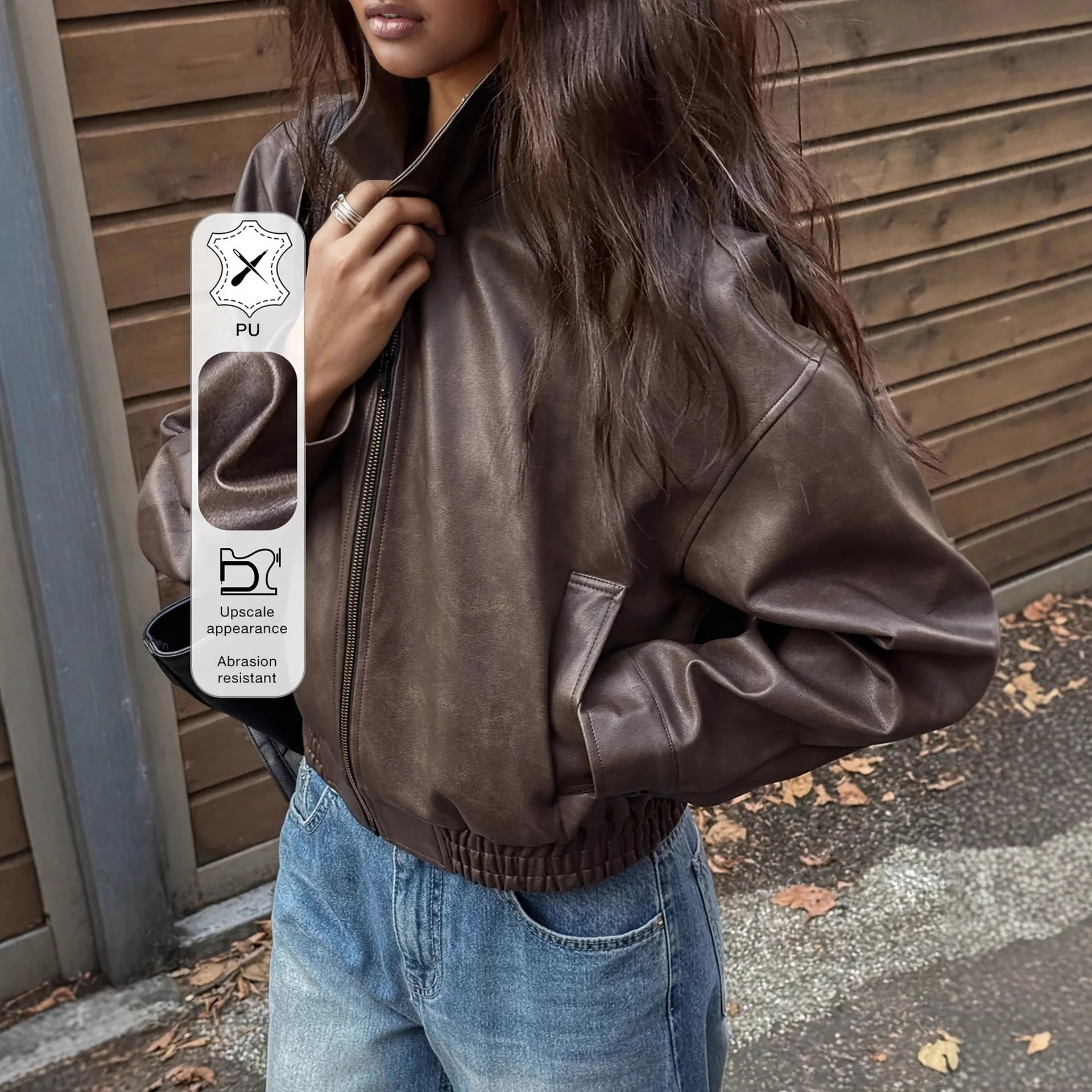 Chaqueta cárdigan de piel sintética de Color sólido para mujer, solapa, manga larga, Retro, holgada, informal, versátil, cómoda, resistente al viento