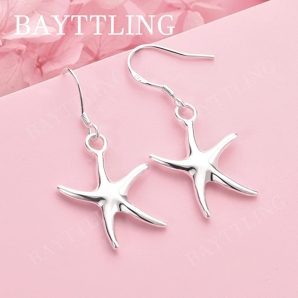 

Luxury 925 Sterling Silver Exquisite Starfish Pendant Earrings, Women's Wedding Gift, Fashion Jewelry Accessories