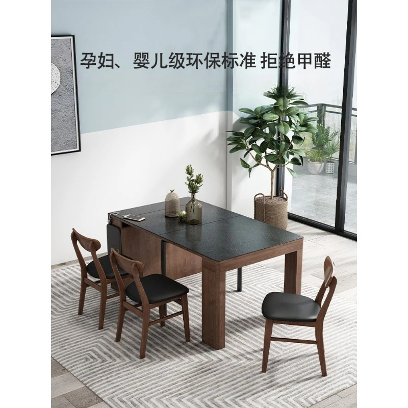 

Dining chair side cabinet combination small apartment solid wood retractable space saving dining table household