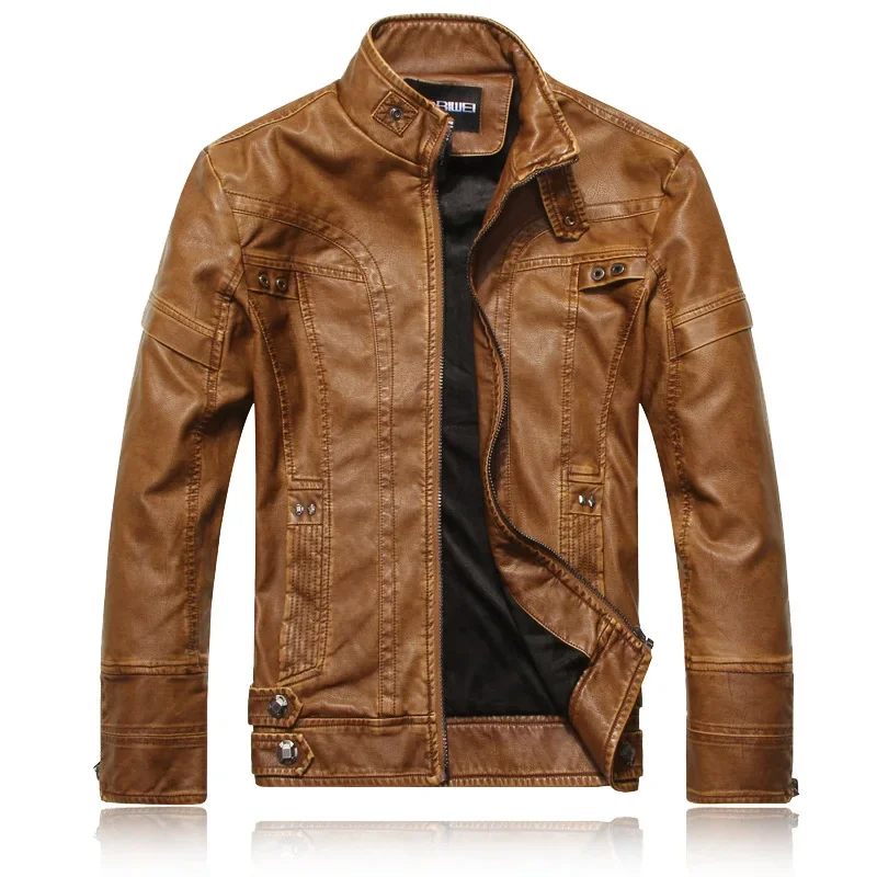 Men's PU Jacket Standing Collar Short Bicycle Leather Jacket Paired with High-quality Fashionable Casual Men's Motorcycle Jacket