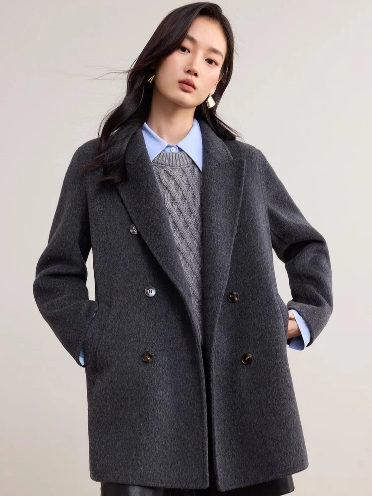 

SENTUBILA Women's Woolen Coats 2025 Winter Fashion Double Breasted Pocket Loose Jackets Wool Coat Female Clothing W54OA8787