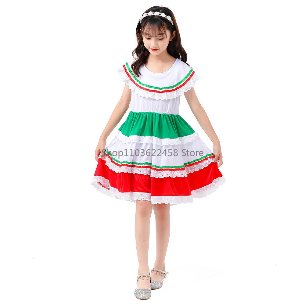 Activiteitendag Van De Dode Speeljurk Meisjes Mexicaanse Etnische Meisjesjurk Lange Witte Jurk Halloween Feest Dragen Anime Cosplay Kostuum