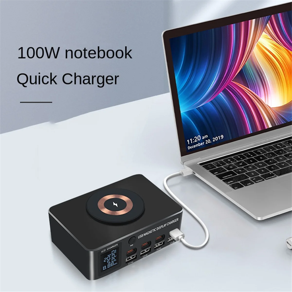 

TR-g140W Многопортовое быстрое зарядное устройство Беспроводная зарядка PD QC 3.0 Цифровой дисплей Быстрая зарядка США