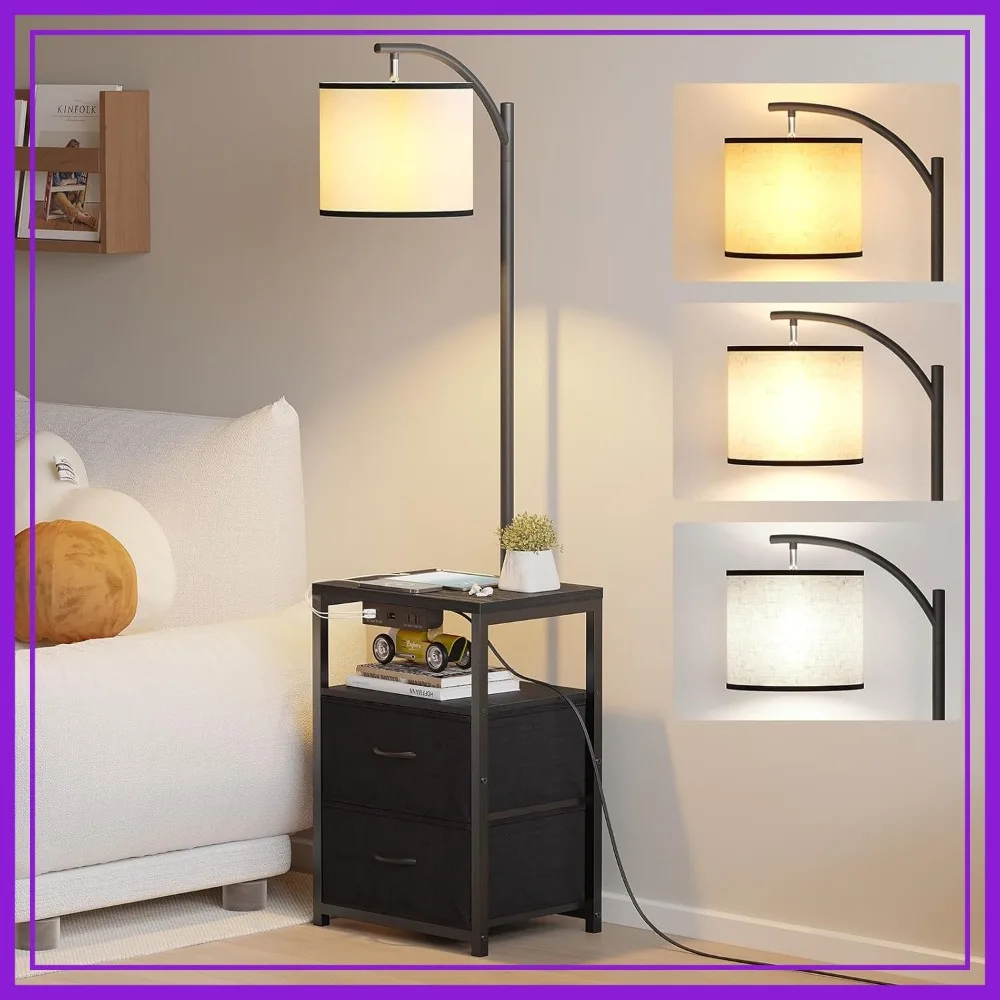 

Floor Lamp with Table & 2 Drawers, USB Port & Outlet, 3 Color Temp LED Bulb Included, for Living Room, Bedroom, Home Office, Black